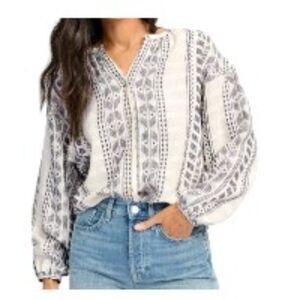 Splendid Freesia Peasant Blouse Top Long Sleeve Black and White Small NWT